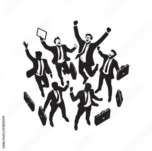 High angle view of excited businessmen silhouette vector illustration
