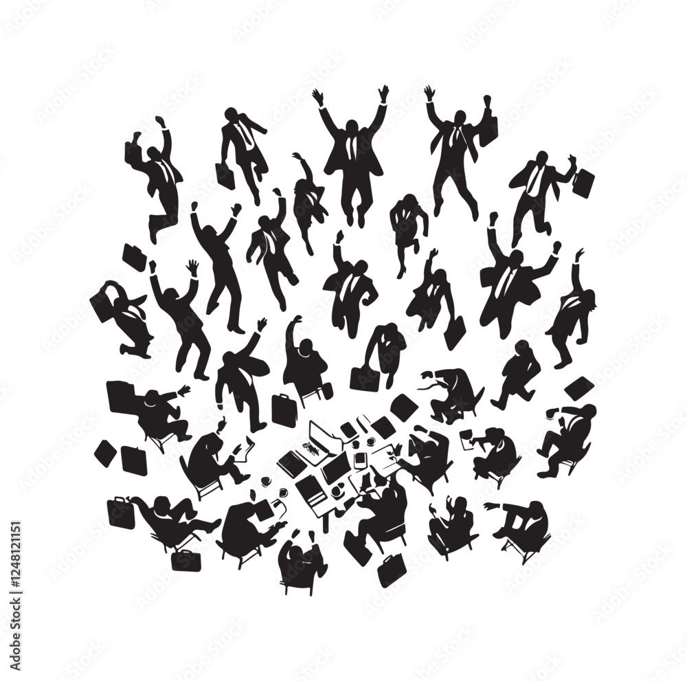High angle view of excited businessmen silhouette vector illustration High angle view of excited businessmen silhouette vector illustration
