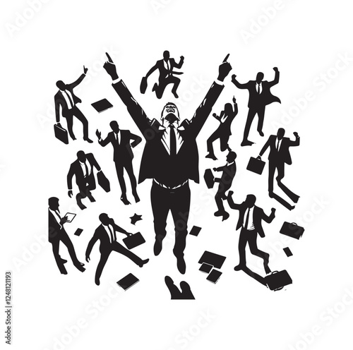 High angle view of excited businessmen silhouette vector illustration
