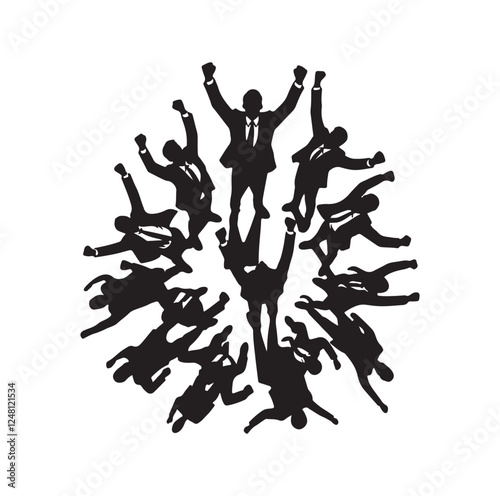 High angle view of excited businessmen silhouette vector illustration
