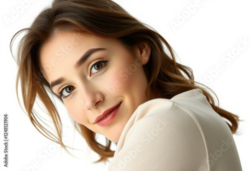 Serene half-length female portrait on white background photo