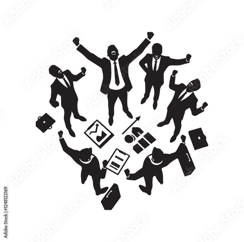 High angle view of excited businessmen silhouette vector illustration
