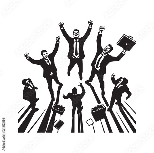 High angle view of excited businessmen silhouette vector illustration