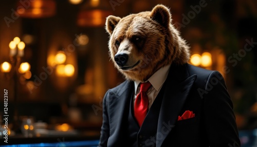Grizzly Bear in Suit Business Portrait at Night