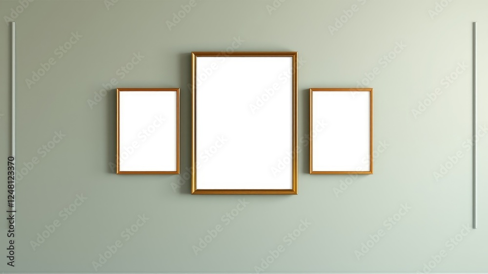Elegant gold framed artwork mockup on a sage green wall Elegant gold framed artwork mockup on a sage green wall
