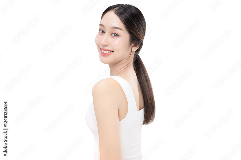 Young Asian woman with healthy and perfect skin on transparent background, PNG file format. Young Asian woman with healthy and perfect skin on transparent background, PNG file format.