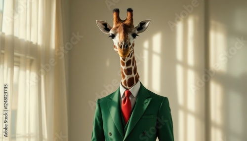 Giraffe in Green Suit Business Portrait