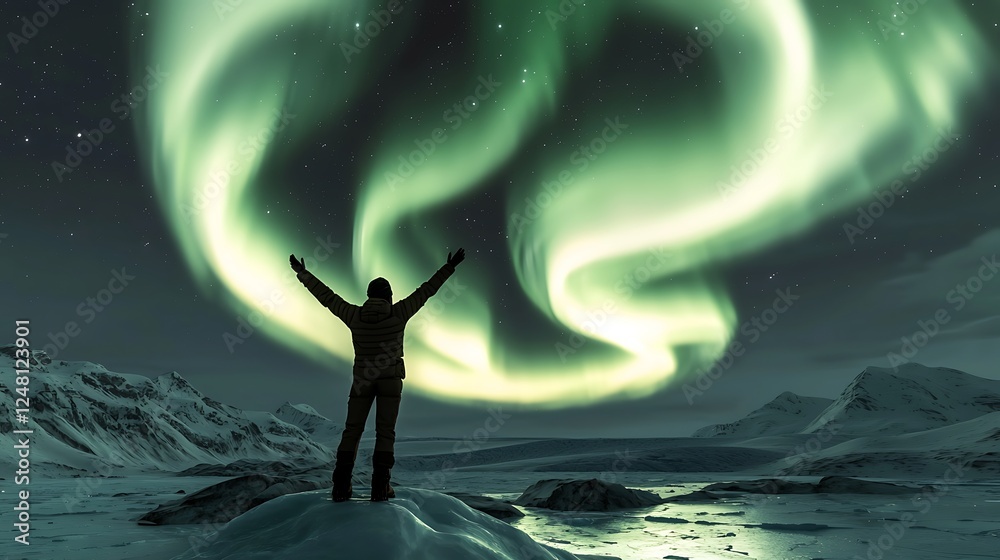 Fototapeta premium Adventurous Traveler on a Glacier