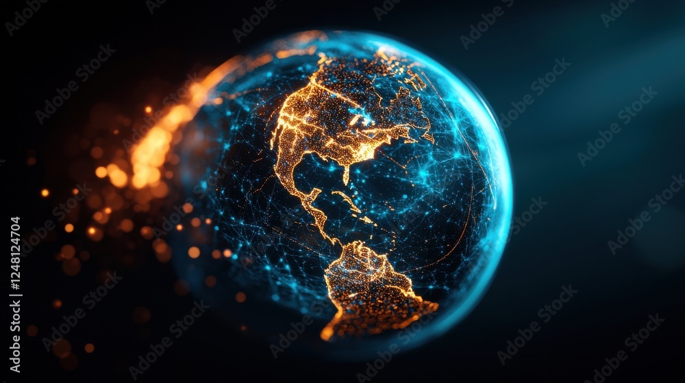 Obraz premium Stunning Visualization of Earth with Digital Connections and Glowing Lights Representing Technology and Networks