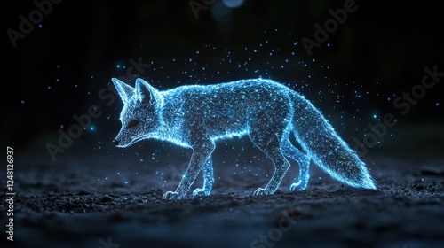 Illumination of a Fox with Glowing Effects in a Dark Forest Scene
