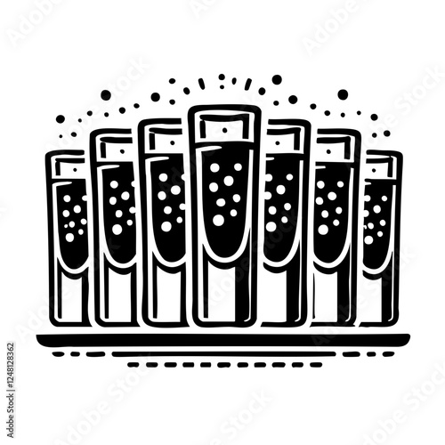 Tray of Shot Glasses with Bubbles Illustration