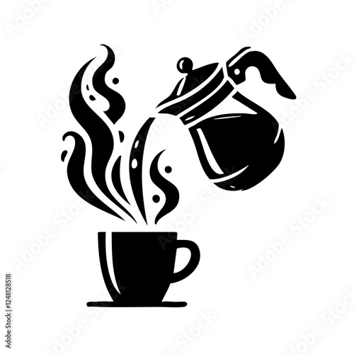 Pouring Coffee from Pot into Cup Illustration