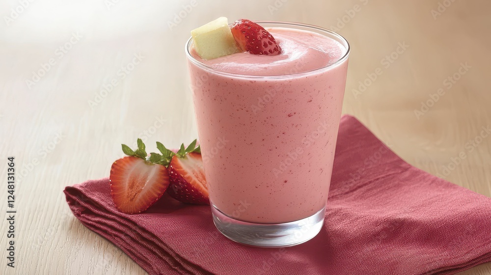 Delicious strawberry smoothie in clear glass. Delicious strawberry smoothie in clear glass.
