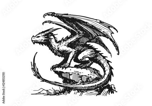 wyvern dragon hand drawn sketch vector