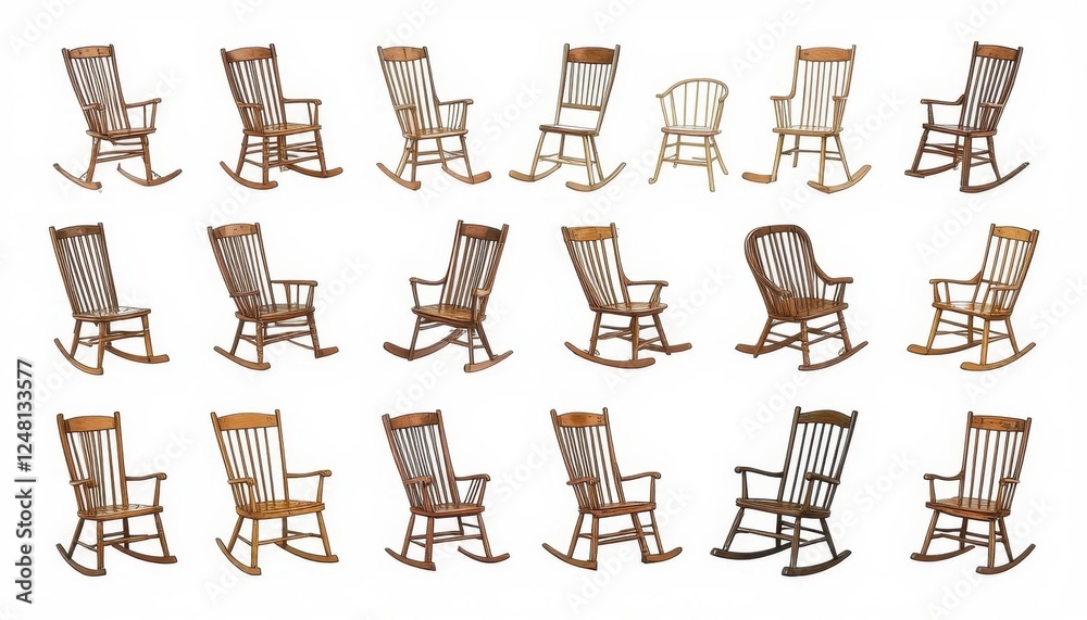 Fototapeta premium A set of classic rocking chair illustrations on a white background