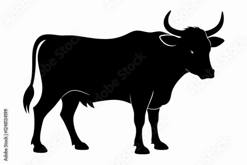 A Bull silhouette vector illustration. Vector Black Silhouette of Water Buffalo. Oxen icon silhouette vector