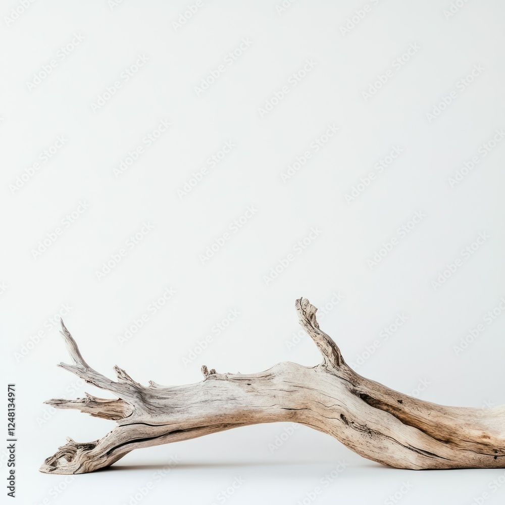 Curved Weathered Wooden Branch Nature on white background Curved Weathered Wooden Branch Nature on white background