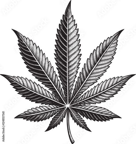 marijuana leaf engraving vector illustration