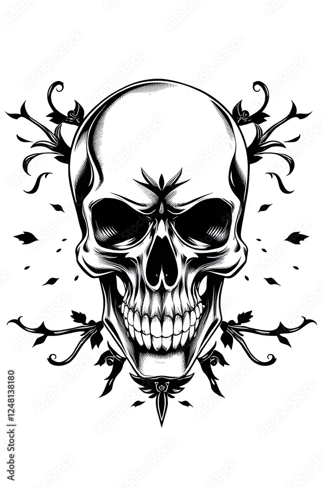 Fototapeta premium black and white scary skull tattoo design , digital illustration