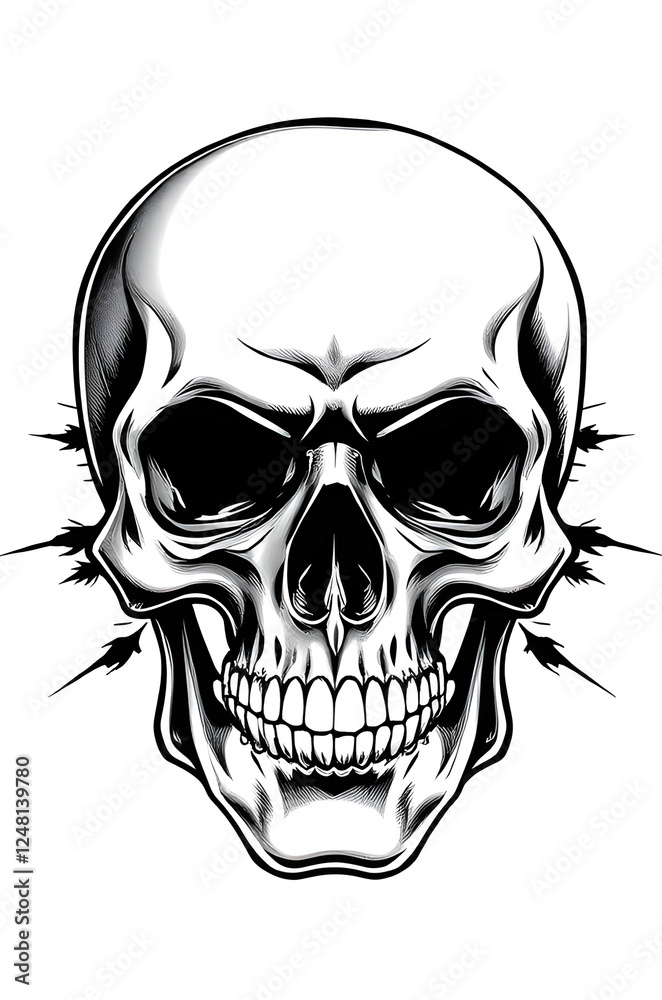 black and white human skull with ornaments , digital tattoo model black and white human skull with ornaments , digital tattoo model