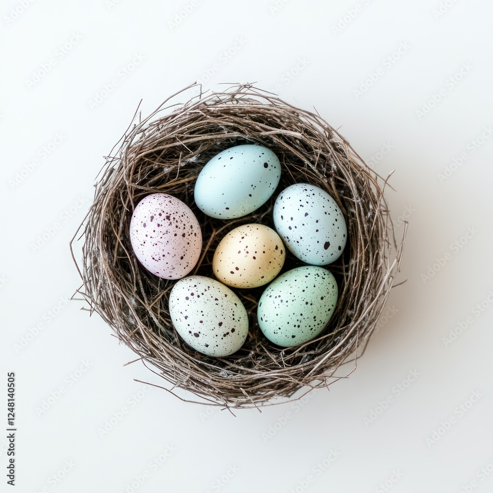 Spring Bird Nest Eggs Green Leaves new on white background Spring Bird Nest Eggs Green Leaves new on white background