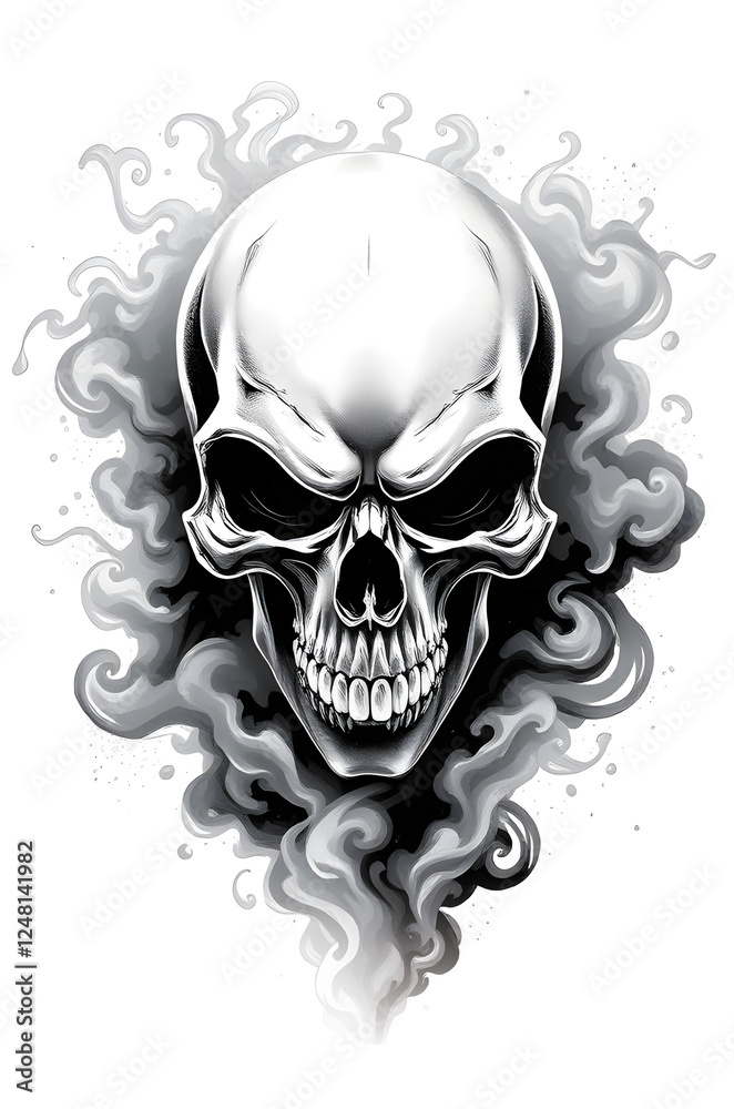 Fototapeta premium scary skull illustration , ink splatters