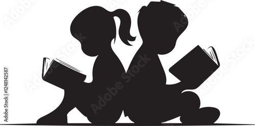 Silhouette of children reading books