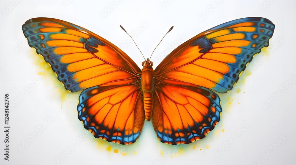 Fototapeta premium Stunning close up shot of a butterfly in mid flight its wings slightly blurred to capture the graceful motion and energy lighting creates depth and dimension set against a clean