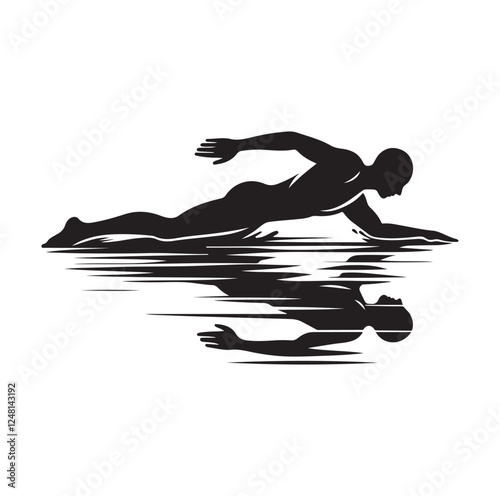 man swimming pose silhouette vector illustration