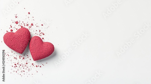 Two Red Heart Shapes with Sprinkles on White Background