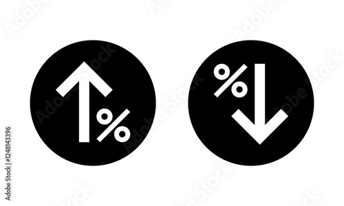 Percent arrow up and down icon on black circle. Growth and decline percentage arrows sign symbol