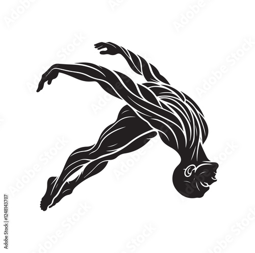 man swimming pose silhouette vector illustration