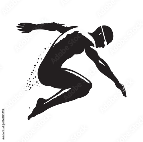 man swimming pose silhouette vector illustration