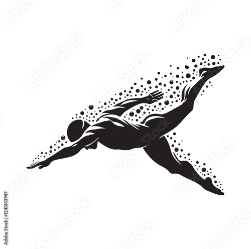 man swimming pose silhouette vector illustration