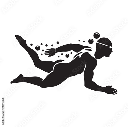 man swimming pose silhouette vector illustration