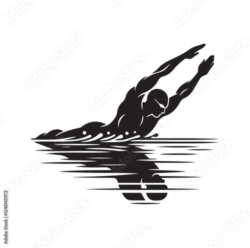 man swimming pose silhouette vector illustration