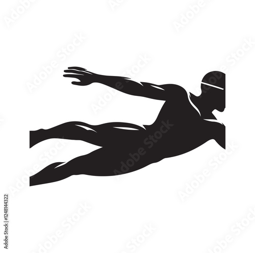 man swimming pose silhouette vector illustration
