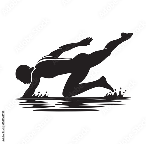 man swimming pose silhouette vector illustration