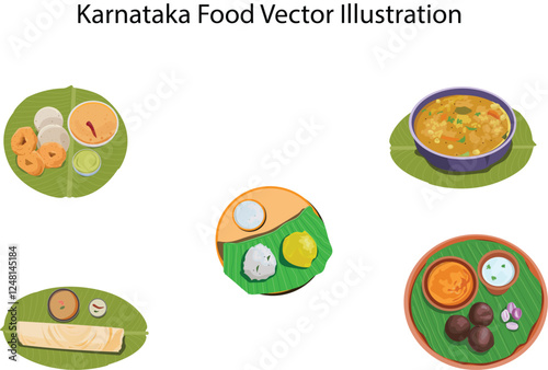 A vibrant collection of vector illustrations featuring karnataka’s popular dishes and flavors.