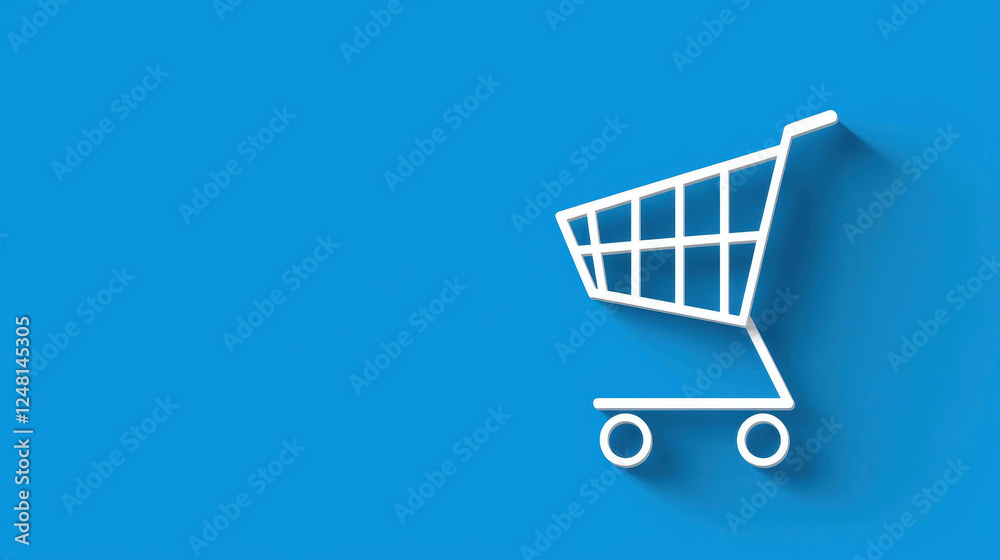 Minimalist shopping cart icon on blue background, symbolizing e commerce Minimalist shopping cart icon on blue background, symbolizing e commerce