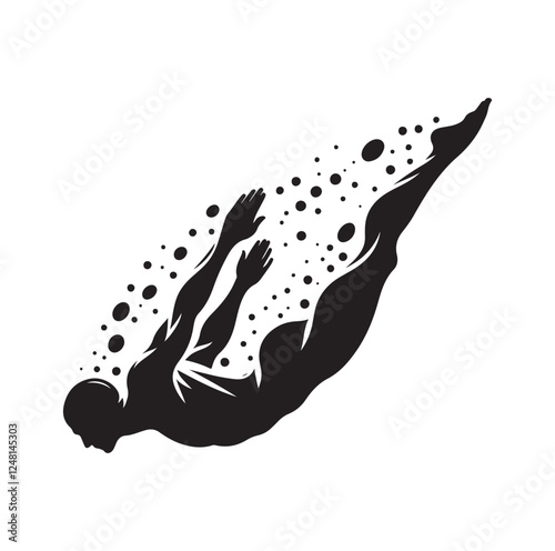 man swimming pose silhouette vector illustration