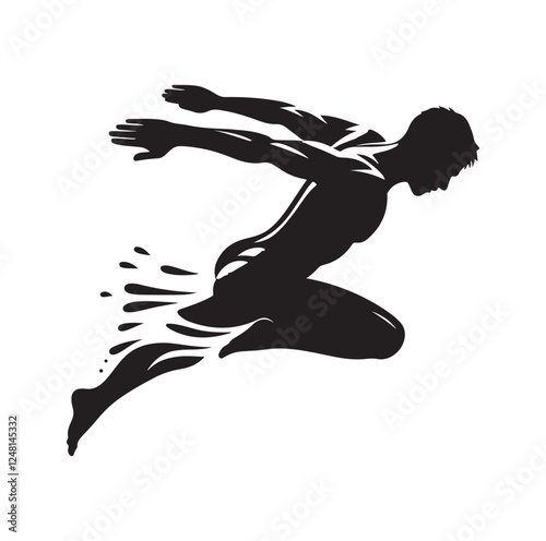 man swimming pose silhouette vector illustration
