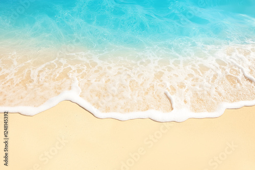 Sandy Beach with Blue Water and Waves Summer Background Web Banner with Copy Space Generative Ai photo