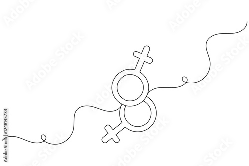 Female gender symbol continuous one line drawing and Female gender minimalist style isolate outline vector icon