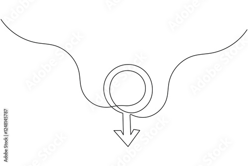 Female gender symbol continuous one line drawing and Female gender minimalist style isolate outline vector icon