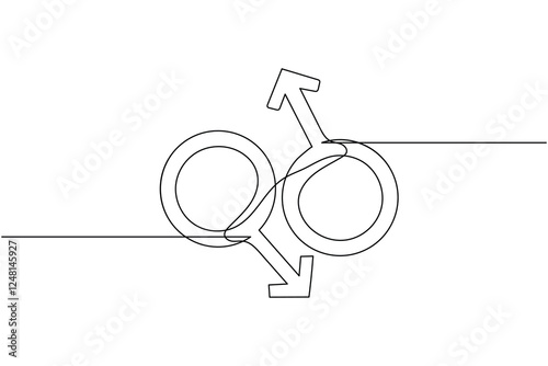 Female gender symbol continuous one line drawing and Female gender minimalist style isolate outline vector icon