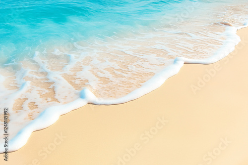 Sandy Beach with Blue Water and Waves Summer Background Web Banner with Copy Space Generative Ai photo