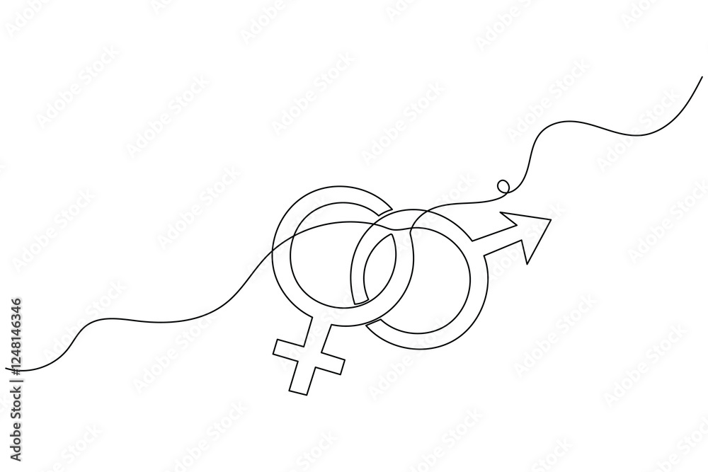 Obraz premium Female gender symbol continuous one line drawing and Female gender minimalist style isolate outline vector icon