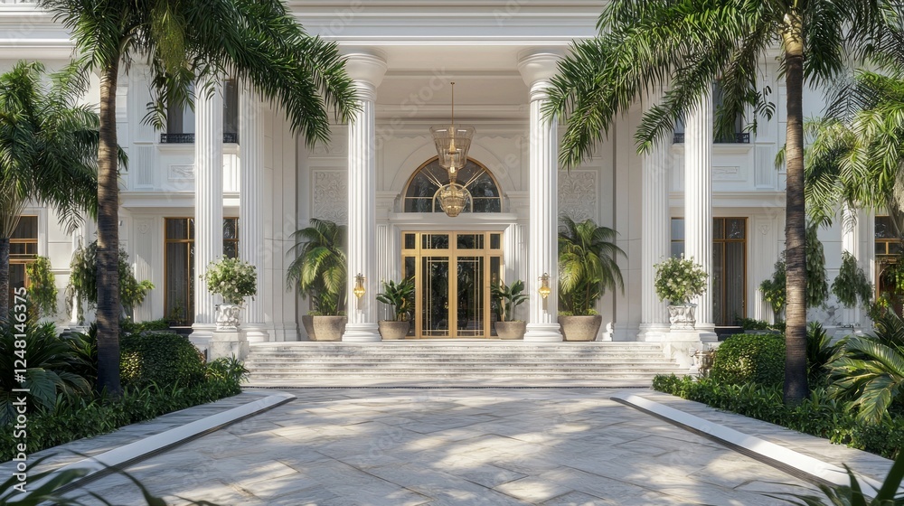 Obraz premium Grand Entrance of a Luxurious Palatial Resort Surrounded by Nature