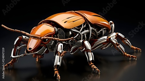 Stunning close up of a mighty rhinoceros beetle revealing the intricate details of its robust exoskeleton and formidable horn like structures photo
